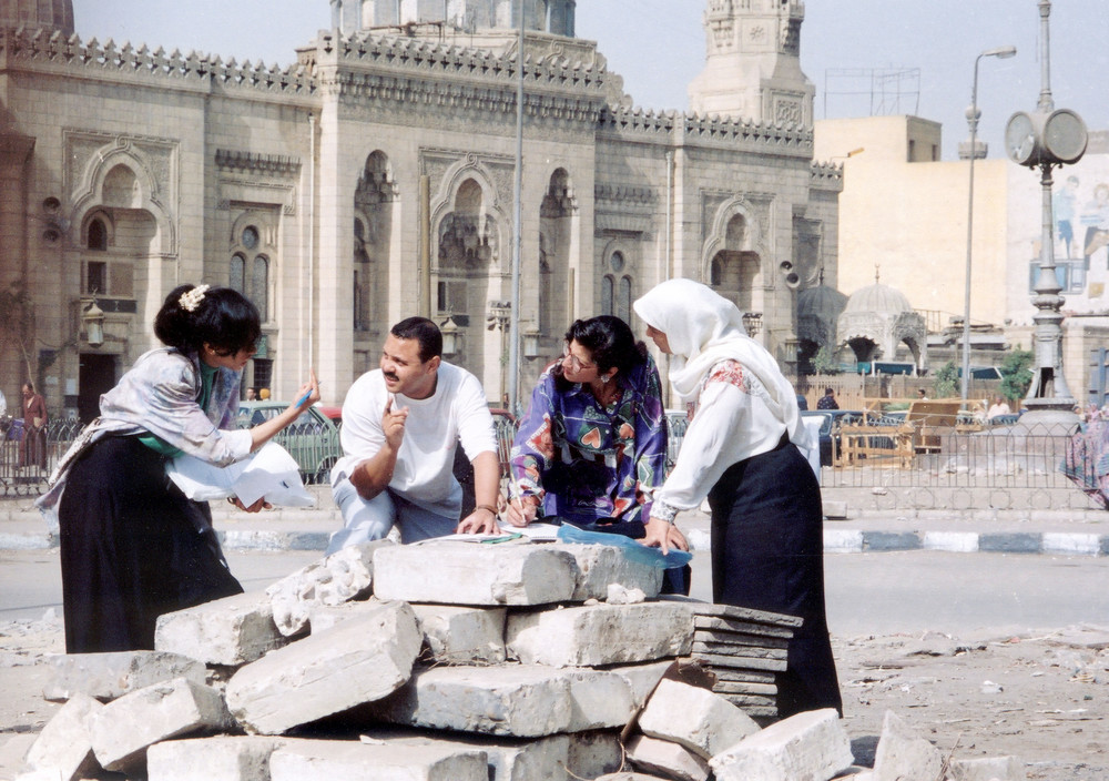 Staff of NEF's Center for Development Services use participatory techniques to involve residents in planning improvements for Cairo's Tablita Market, c. 1990s.