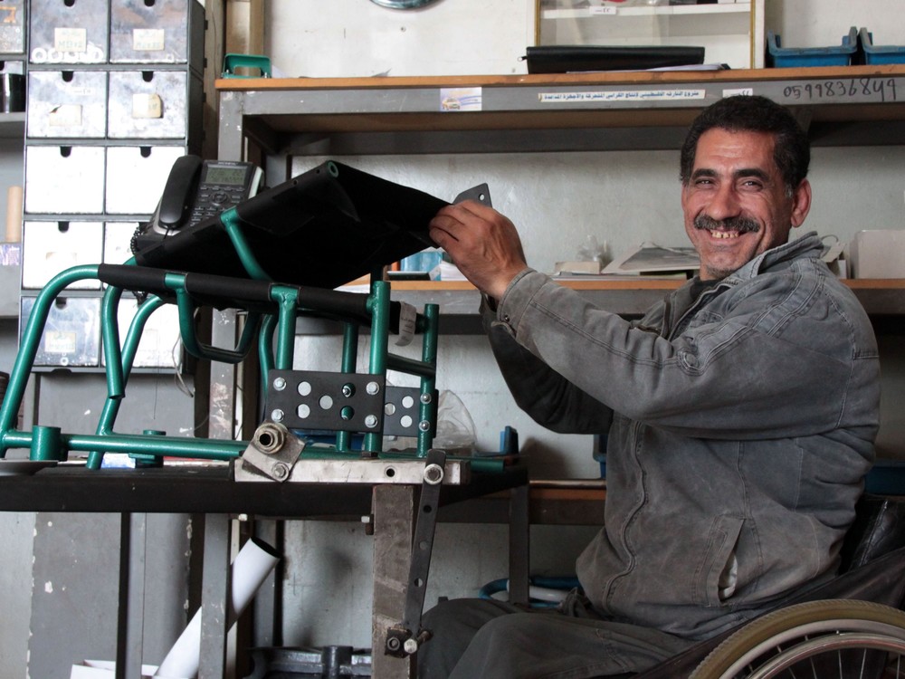 With NEF training and support, this Nablus wheelchair manufacturing and repair facility became self-sustaining. Nablus, 2008.