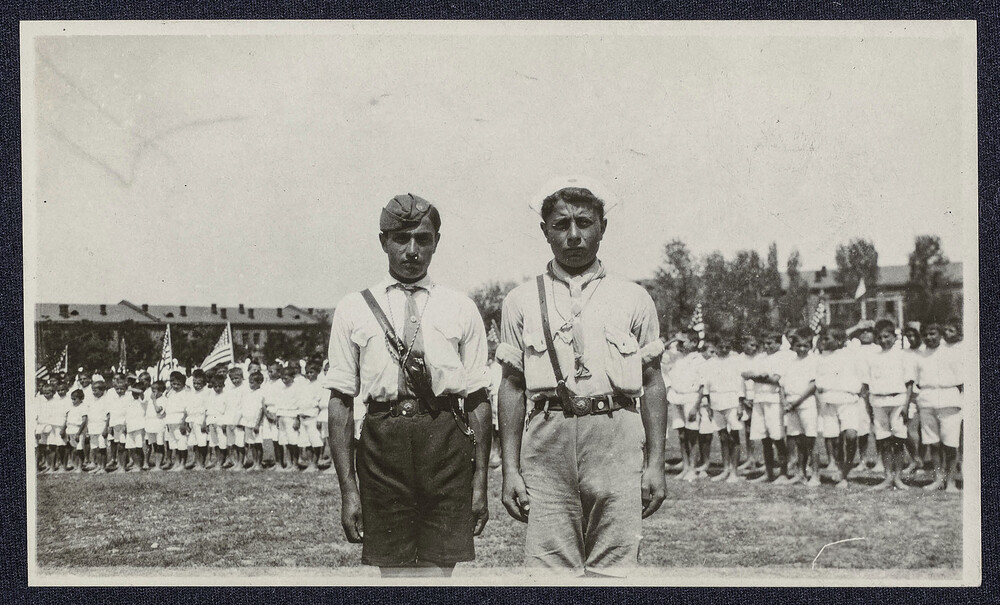 Two scouts at the athletic-field assembly. Alexandropol, c. 1923–1926.