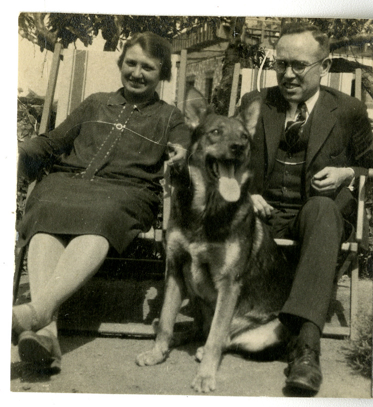 George and Elsie White with the dog at the orphanage, Syra