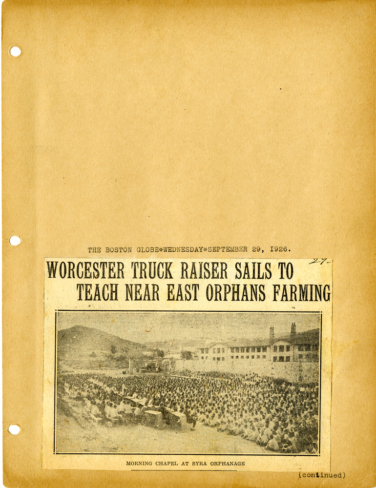 Boston Globe: Midgley sails to teach Near East orphans farming, Sept 1926