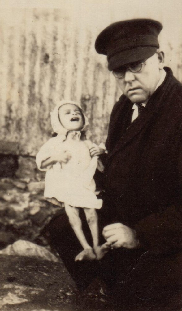 Azadouhi as an infant with Dr. Gannaway. Zadi was emaciated and ill when Near East Relief workers in Marash, Turkey took her in.