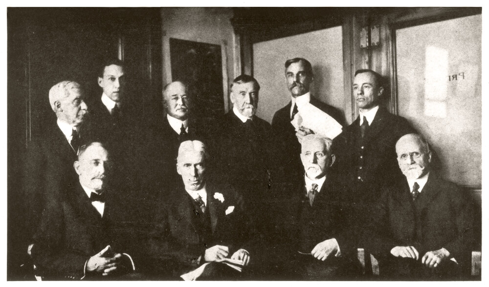 Near East Relief Executive Committee, ca. 1916. 

Left front: Henry Morgenthau, Cleveland H. Dodge, James L. Barton, Samuel T. Dutton.

Left standing: Alexander J. Hemphill, Harold A. Hatch, Stanley White, William W. Peet, Edwin M. Bulkley, Charles V. Vickrey.