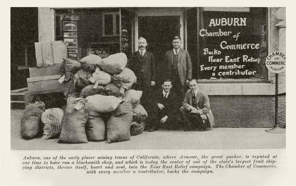 Auburn, California Chamber of Commerce participates in a Near East Relief fundraising campaign in New Near East Magazine - July 1923 page 18.