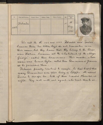 Aleppo Rescue Home Admissions Records (1101–1200), 1926