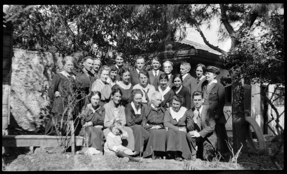 Group portrait of school or mission staff, mostly women in Western dress, Near East Relief (Gertrude Anthony, back row, fourth from left).