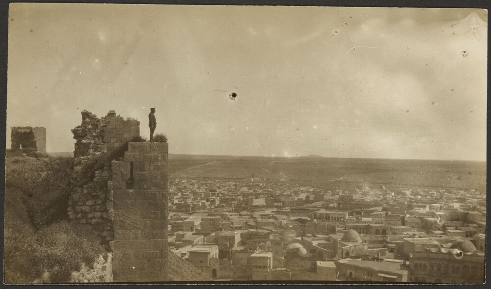 Dr. Wirt atop the Citadel wall, Aleppo