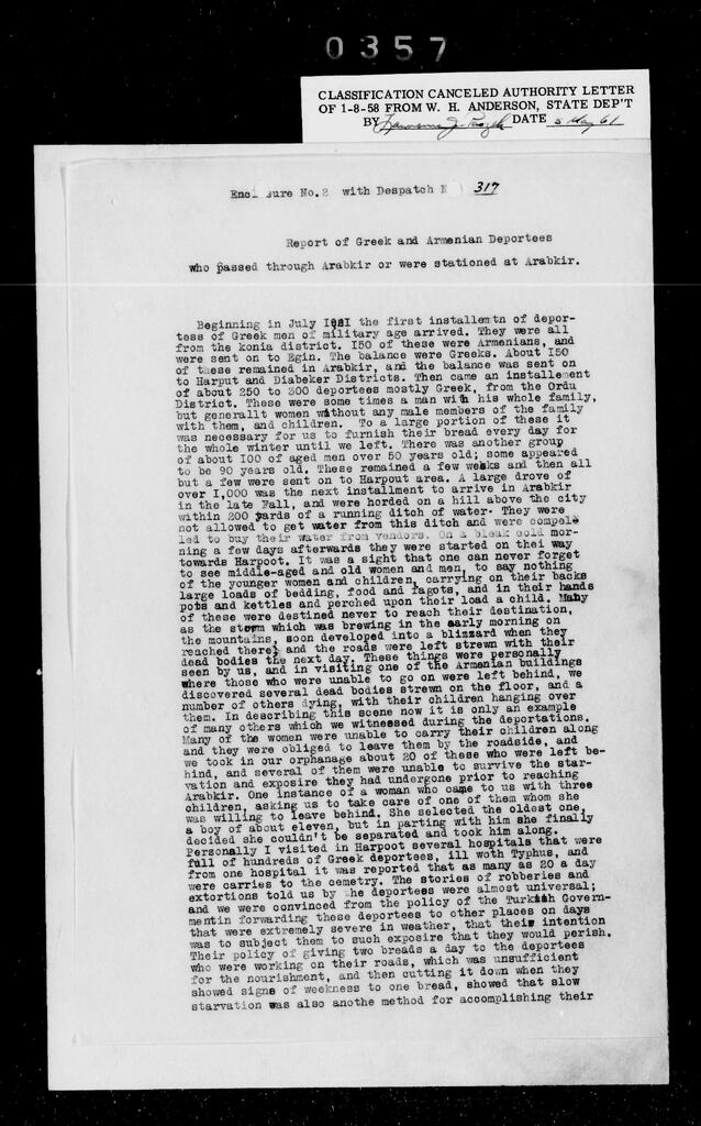 Murdock and Knapp, Report on Greek and Armenian deportees at Arabkir, 1922
