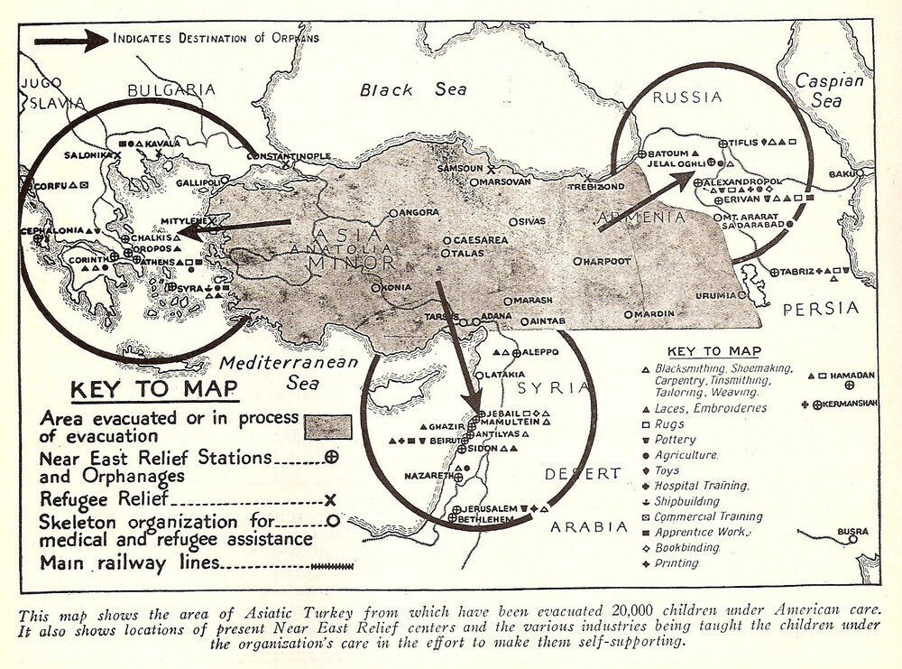 This map shows the area of Asiatic Turkey from which 20,000 children have been evacuated under American care.