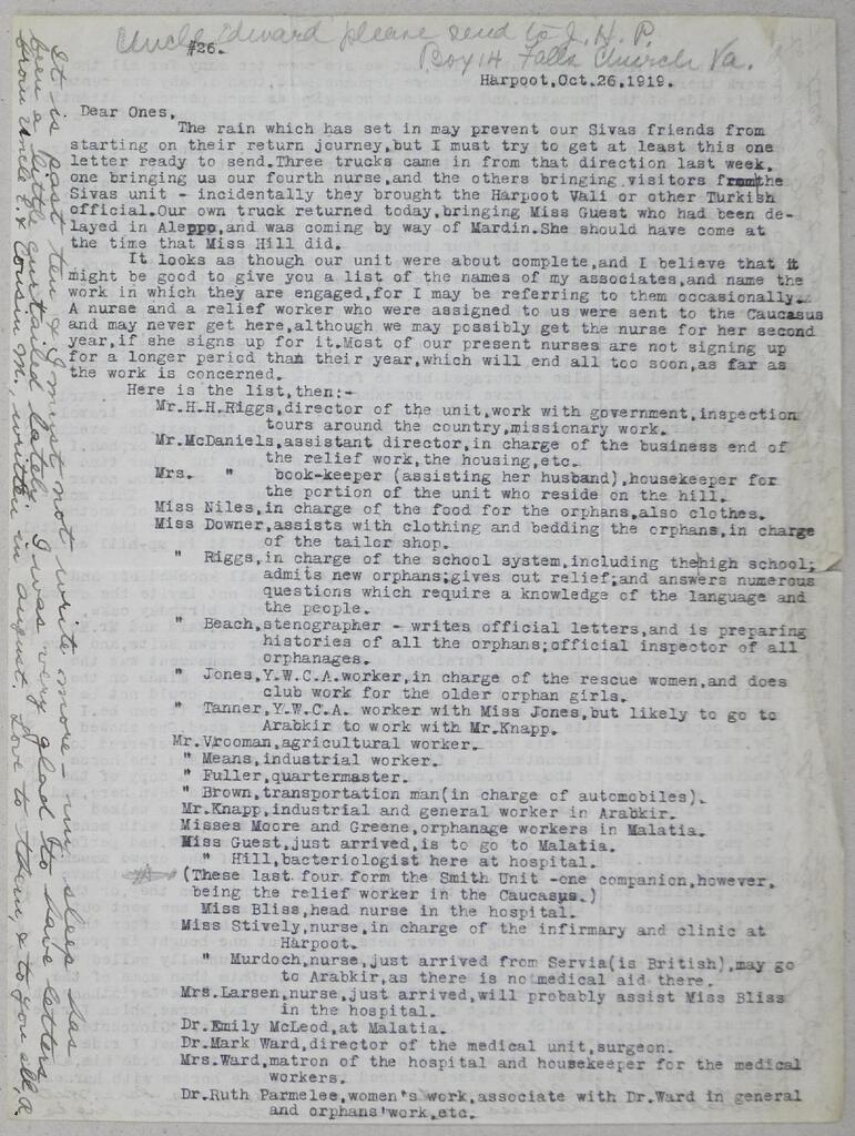 Roster of the Harpoot relief unit, Oct 1919