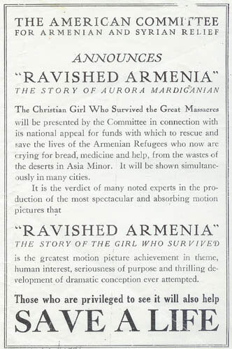 ACASR fundraising broadside for Ravished Armenia, 1919