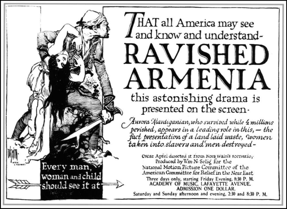 Newspaper ad for Ravished Armenia, Brooklyn, 1919