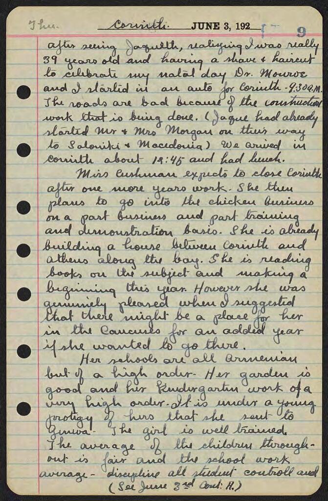 Acheson's June 3, 1926 diary entry on his Corinth visit.