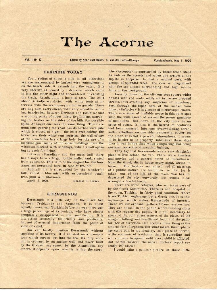 Seven of eleven villages attacked. Acorne, 1 May 1920.