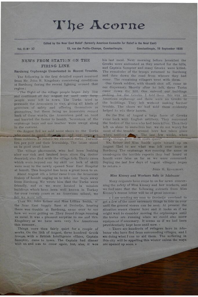 Relief reaches prisoners at Nigdeh. Acorne, 18 Sep 1920.