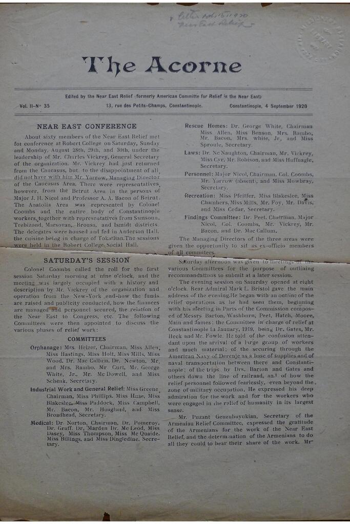 Sixty workers meet at Robert College. Acorne, 4 Sep 1920.