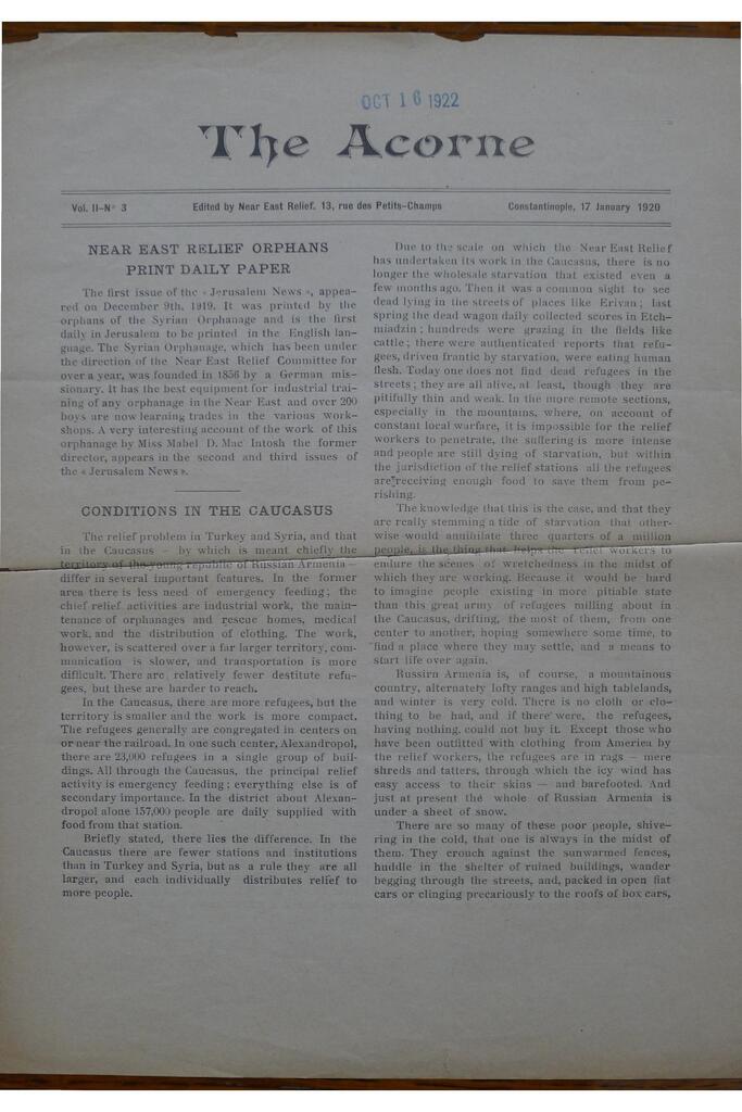 157,000 fed daily in the Caucasus. Acorne, 17 Jan 1920.