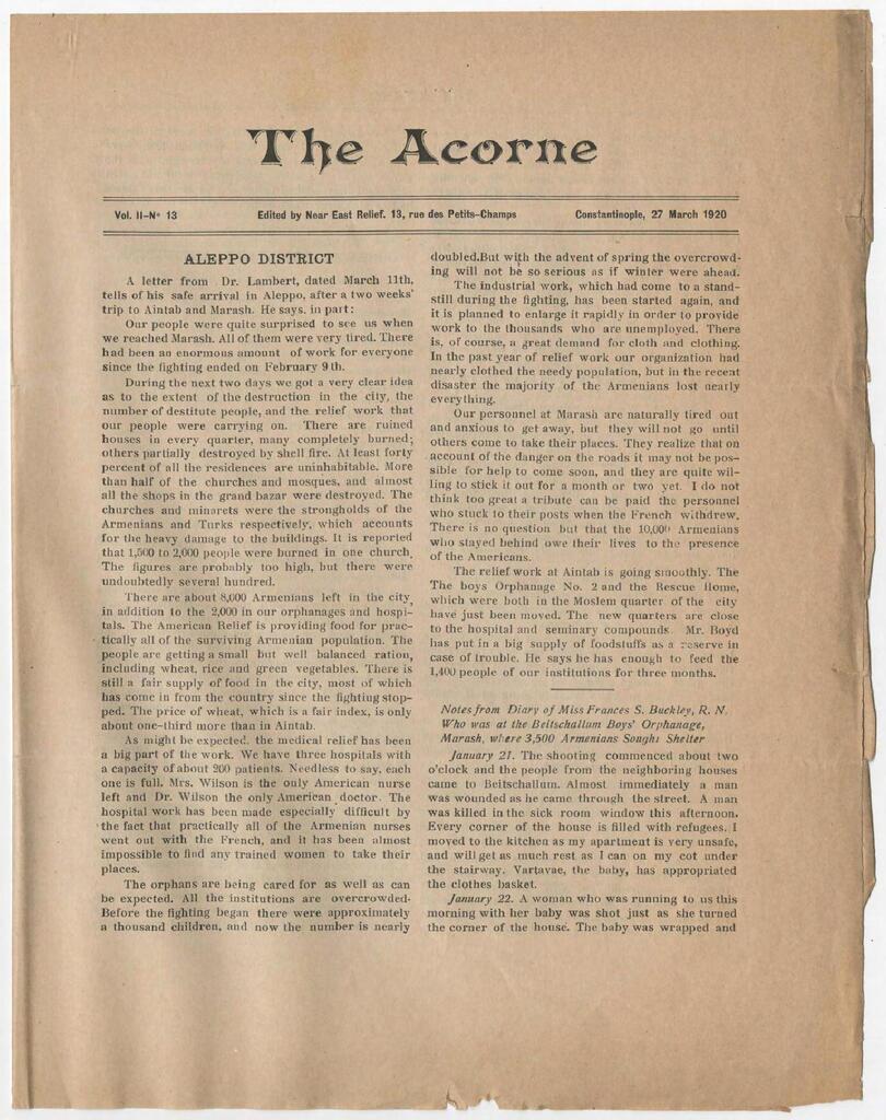 Marash counts its dead. Acorne, 27 Mar 1920.