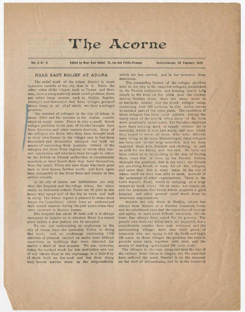 Dodd counts 12,000 refugees at Adana. Acorne, 28 Feb 1920.