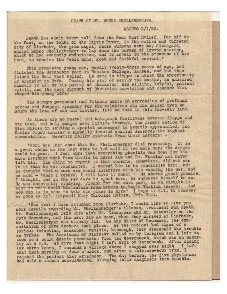 Doolittle report on the death of Menno Shellenberger