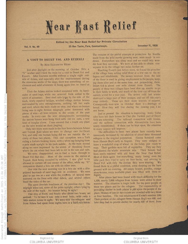 3,000 refugees reach Deurt Yol. NER Weekly, 11 Dec 1920.